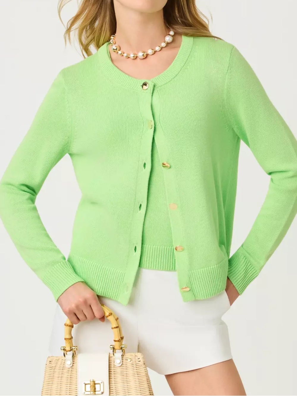 Lilly Pulitzer Amalia Cardigan green cotton cashmere button size XL